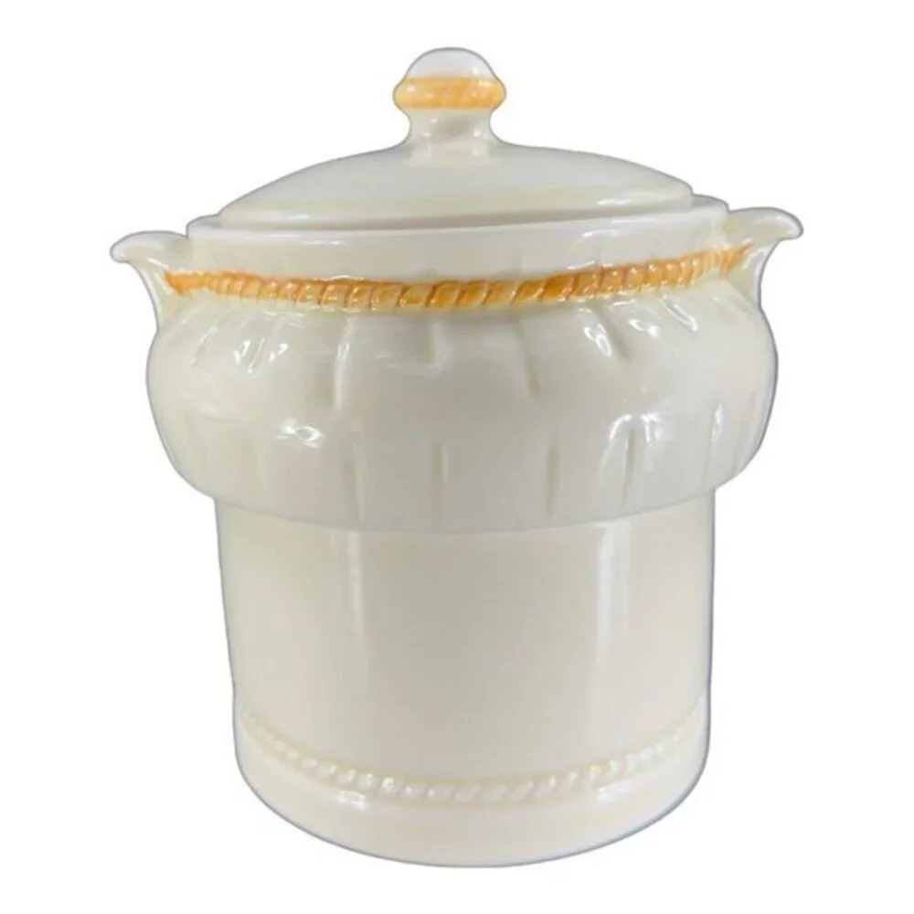 Vintage‎ Porcelier Vitreous China Art Deco Canister Cookie Jar Rope Ribbon W Lid